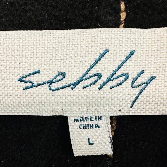 Sebby Houndstooth Large Pea Coat Jacket Black Brown Belted Pockets EUC Button Up - Picture 3 of 9